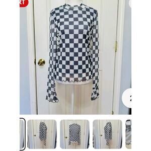 NNOISY MAY NWOT Womens Gray & white checkered mesh lined long sleeve XL Race Day